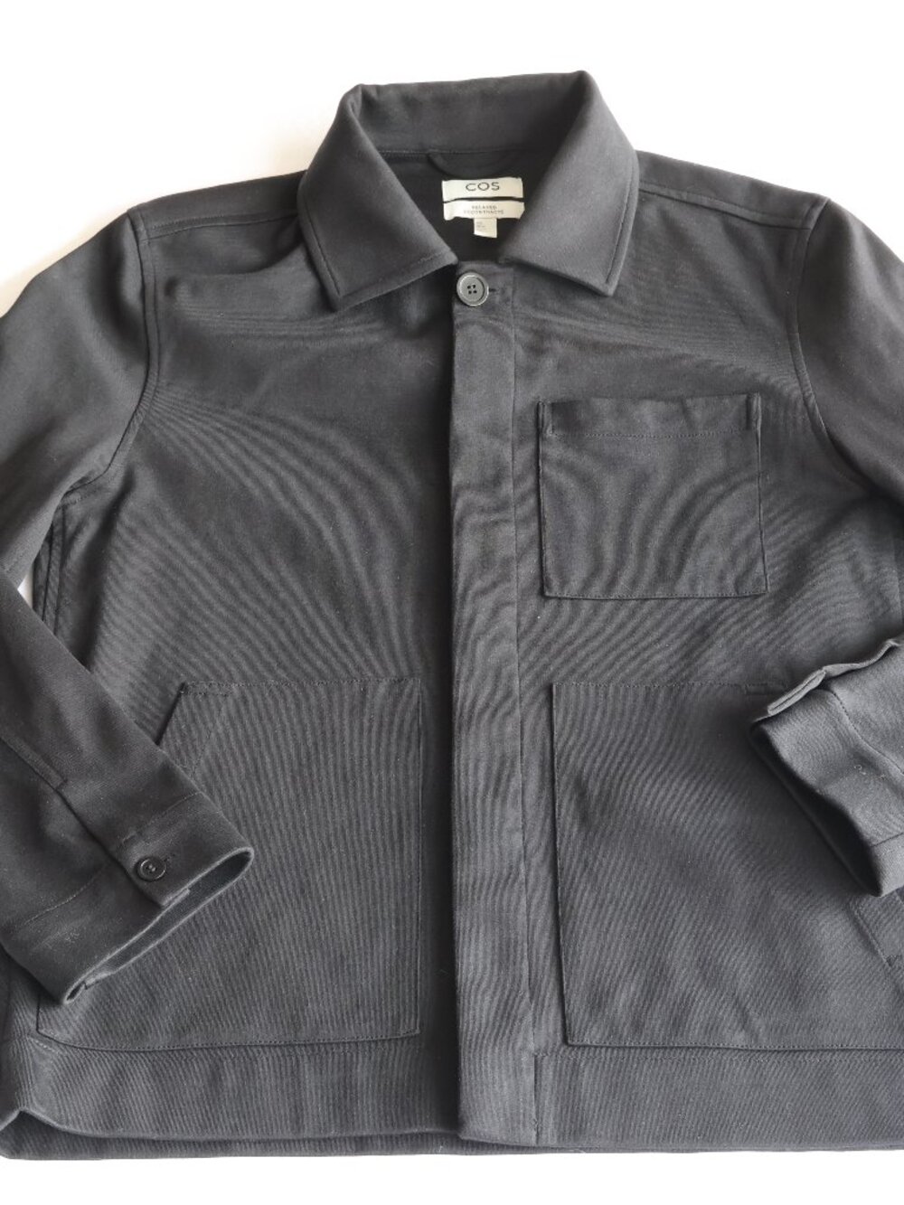 COS Men's Minimal Cotton Jersey Utility Jacket in Black Size Small